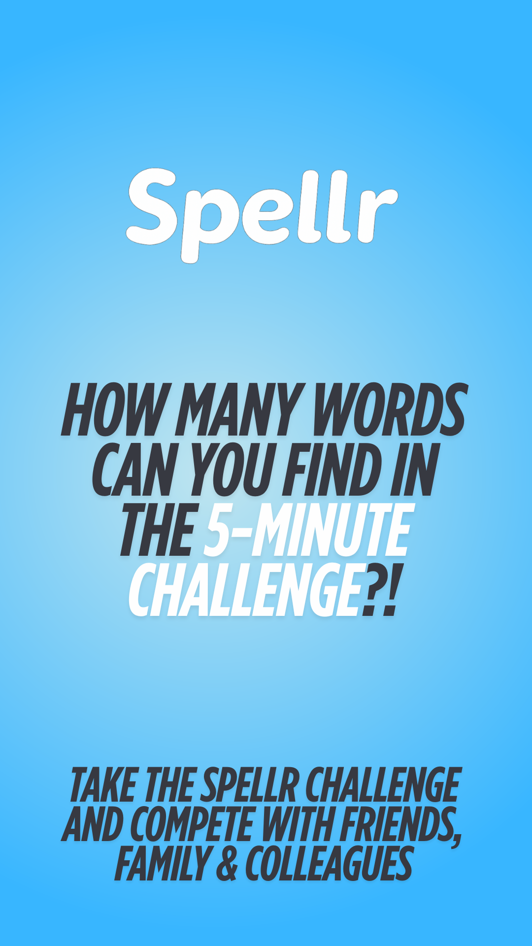 Spellr competition and leaderboards promotional screen.